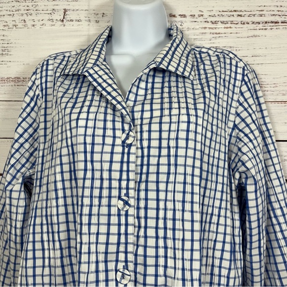 Foxcroft White Blue Check Button Shirt - Picture 2 of 13